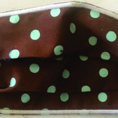 FACEMASK - NON-MEDICAL HOMEMADE MASK - LIGHT BLUE POLKA DOTS ON BROWN Thumbnail