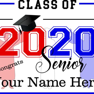 Graduation Sign - Class of 2020 Seniors with Silhouettes red white blue Thumbnail